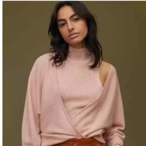 Anthropologie Maeve Mock Neck Cashmere Tank in Pink Mick Size Small.